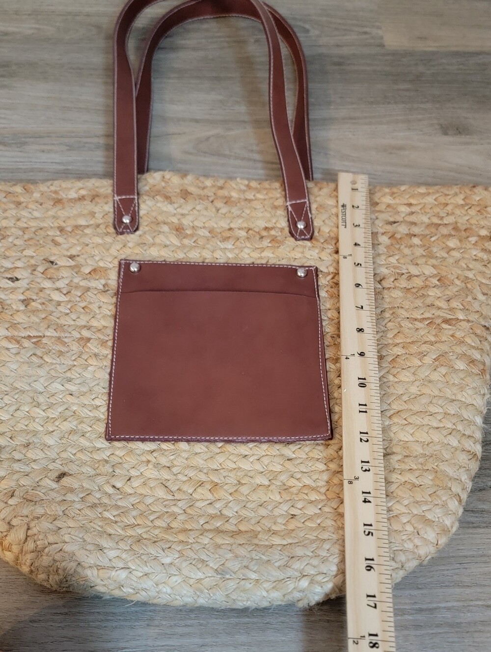 Haute Hippie Style Woven Straw Tote Bag Large Boho Beach Market Bag Brown Straps - Picture 6 of 9
